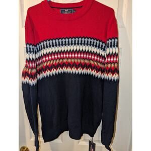 Vineyard Vines Sweater Mens Medium Fair Isle Crew Blue Nautical Red Pullover